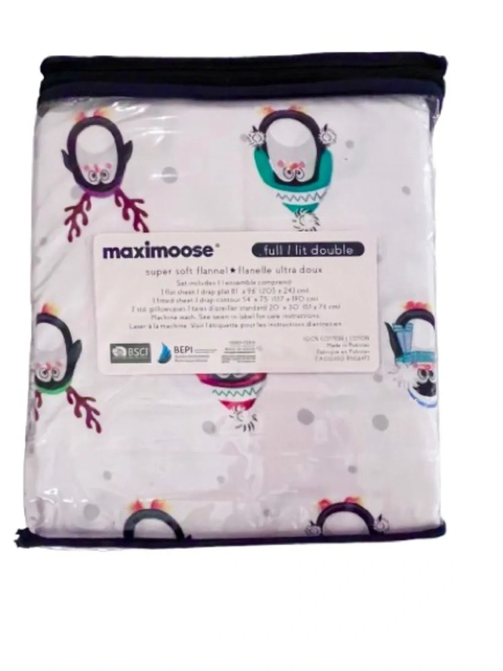 🆕- Maximoose - Colorful Penguin Flannel Sheet Set. Size: Full